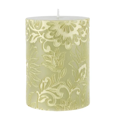 White Floral Embossed Pillar Candle by Ashland