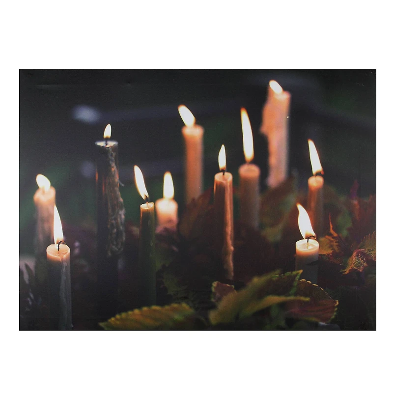 LED Lighted Flickering Candles With Fall Leaves Canvas Wall Art
