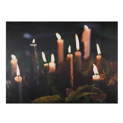 LED Lighted Flickering Candles With Fall Leaves Canvas Wall Art