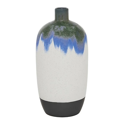 White Ceramic Contemporary Vase, 13" x 6" x 6"