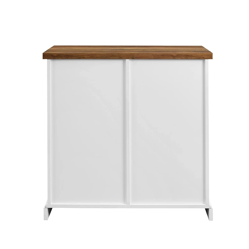 Walker Edison 32" Solid White & Reclaimed Wood Two-Tone Sliding Slat Door Accent Cabinet
