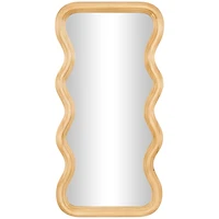 Brown Wood Wavy Wall Mirror with Dimensional Carved Frame