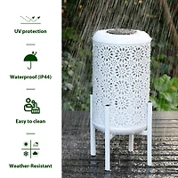 Glitzhome® 14.25" White Metal Cutout Flower Pattern Solar Powered LED Outdoor Lantern