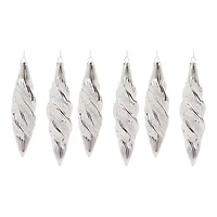 Beaded Silver Teardrop Swirl Glass Ornament Set