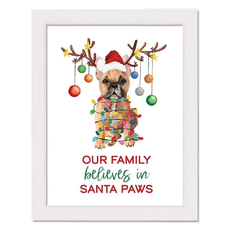 Our Family Believes in Santa Paws White Framed Wall Art