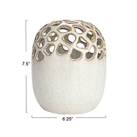 Hello Honey® 7.5" Cream Stoneware Flower Frog Vase with Reactive Glaze