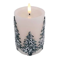 3" Flocked Trees LED Wax Pillar Candle by Ashland®