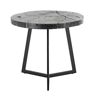 21.5" Black Teak Wood Handmade Live Edge Accent Table with Black Metal Base