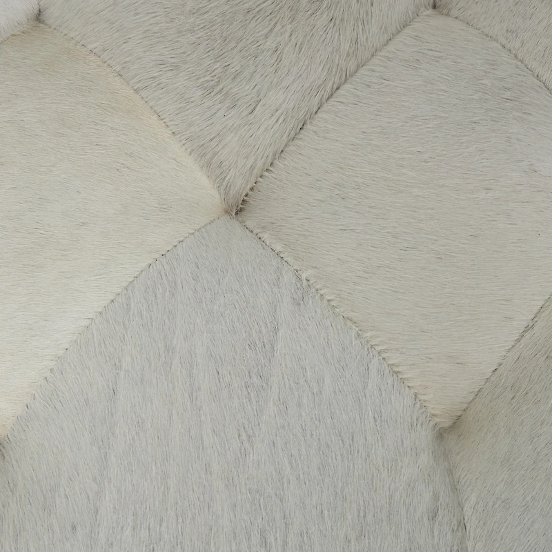 19" Light Gray Leather Geometric Tufted Stool with Metal Base