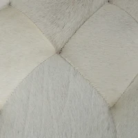 19" Light Gray Leather Geometric Tufted Stool with Metal Base