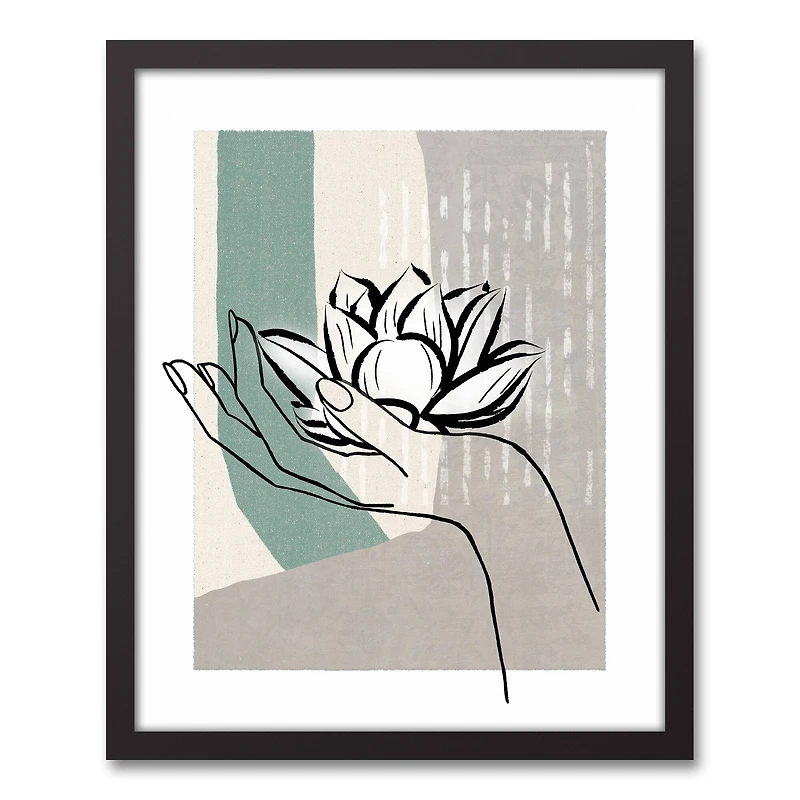 Black Lined Hand & Lotus Black Framed Canvas