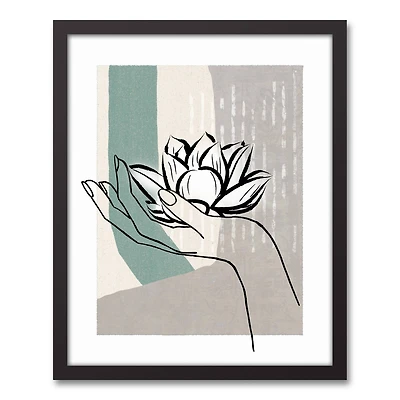 Black Lined Hand & Lotus Black Framed Canvas