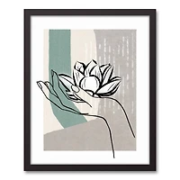 Black Lined Hand & Lotus Black Framed Canvas