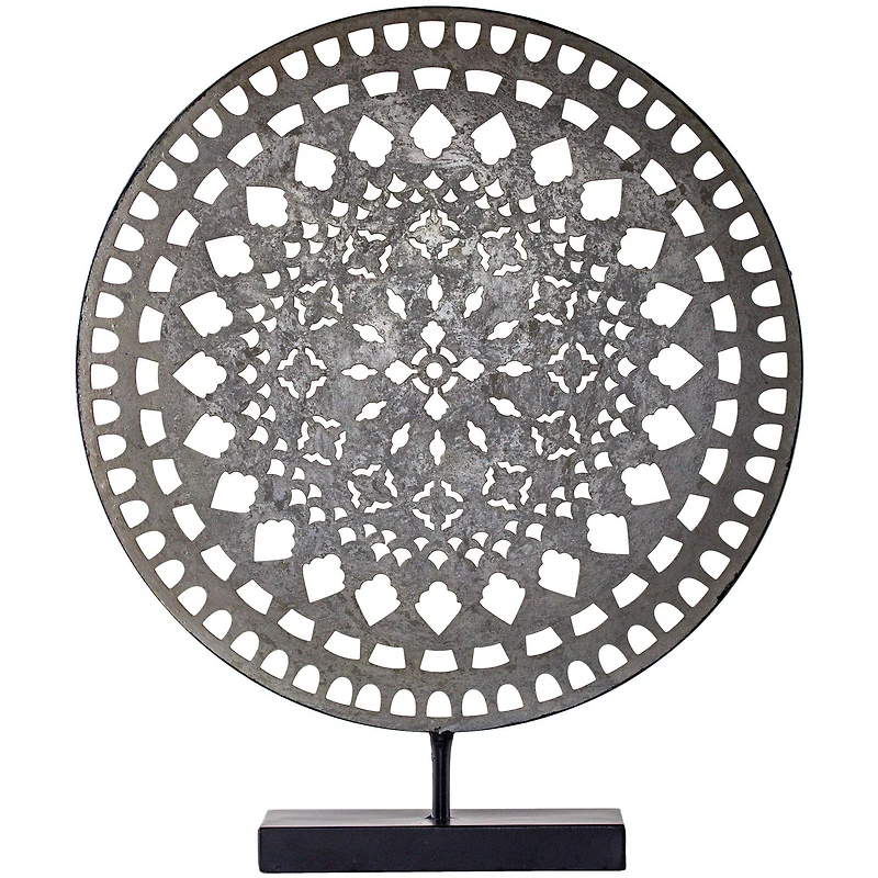 19" Silver Rustic Metal Medallion Sculpture