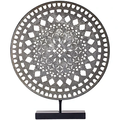 19" Silver Rustic Metal Medallion Sculpture