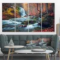 Designart - Autumn Mountain Waterfall Long View
