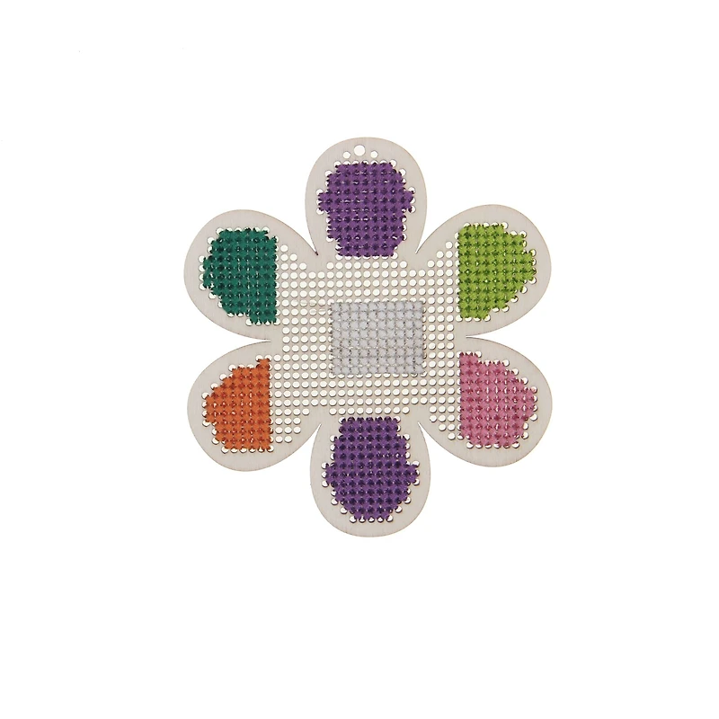 4" Flower Cross Stitch Wood Canvas, 4ct. by Loops & Threads®