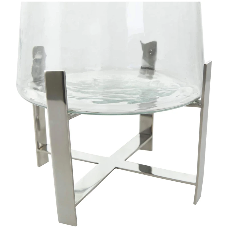 14" Clear Glass & Stainless Steel Hurricane Candle Holder