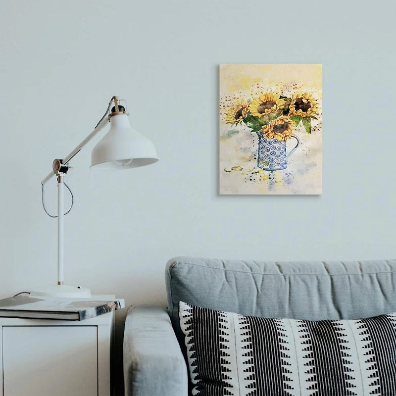 Stupell Industries Sunflower Assortment in Blue Patterned Pitcher Canvas Wall Art