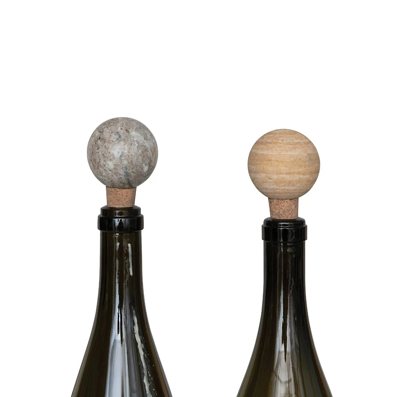 Hello Honey® 2" Round Marble & Cork Bottle Stopper Set
