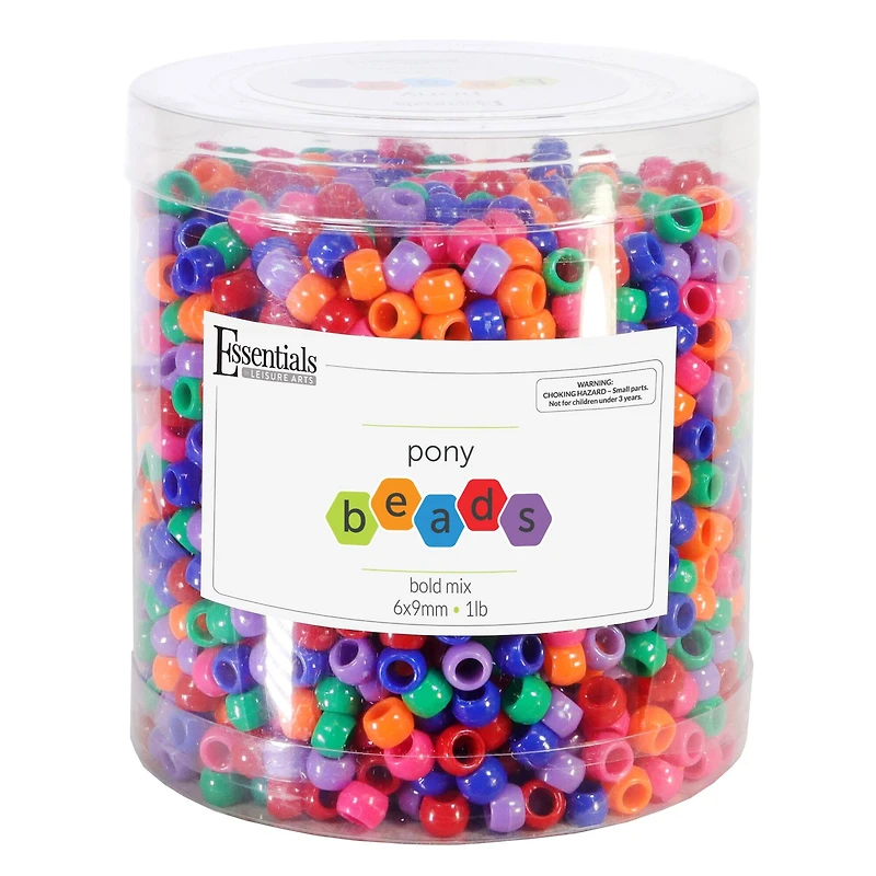 Essentials by Leisure Arts Bold Mix Pony Beads, 1lb.