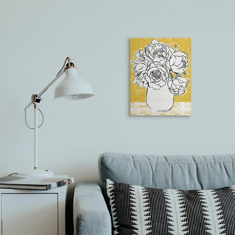 Stupell Industries Peony Sketch Bouquet Contrasted Distressed Yellow Canvas Wall Art