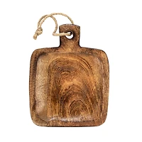 Hello Honey® 9" Hand-Carved Mango Wood Serving Board with Handle & Jute Tie