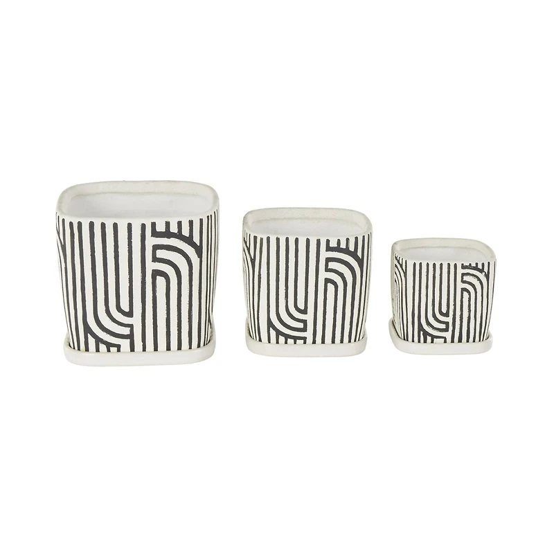 Black Geometric Linear Arch Pattern Ceramic Planter Set