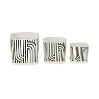 Black Geometric Linear Arch Pattern Ceramic Planter Set 