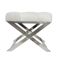 19" Light Gray Leather Geometric Tufted Stool with Metal Base