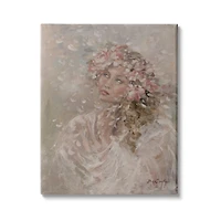 Stupell Industries Prairie Bride Traditional Female Portrait Rustic Floral Hair Canvas Wall Art