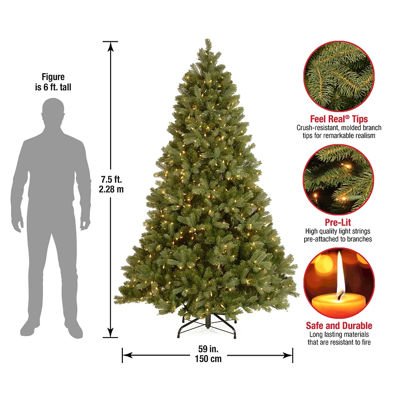 7.5 ft. Pre-lit Feel Real® Hinged Downswept Douglas Fir Artificial Christmas Tree, Clear Lights