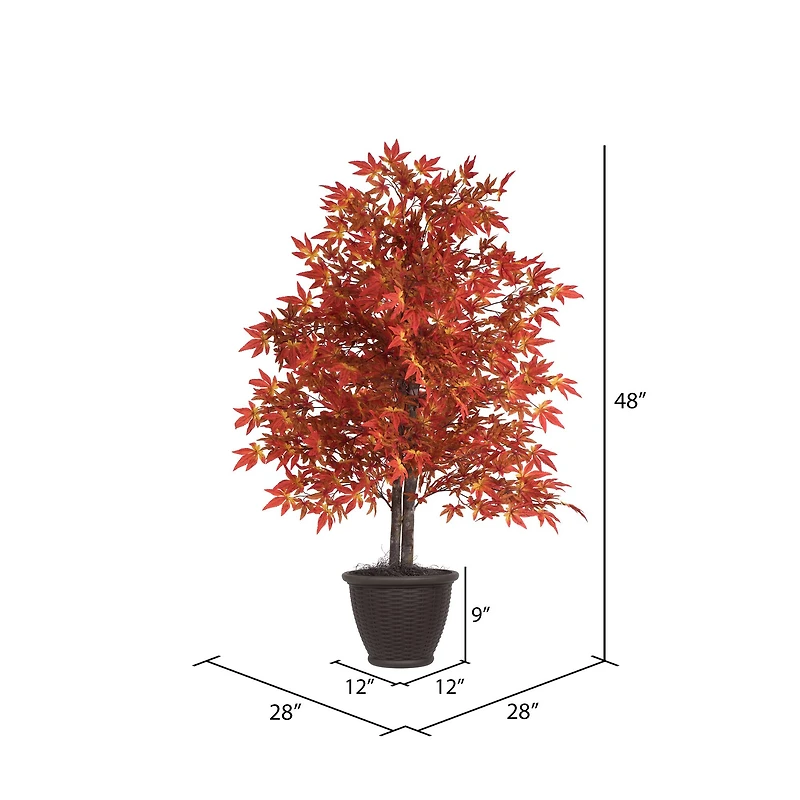 4ft. Artificial Orange Maple Bush with Rattan Basket