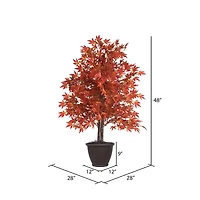 4ft. Artificial Orange Maple Bush with Rattan Basket