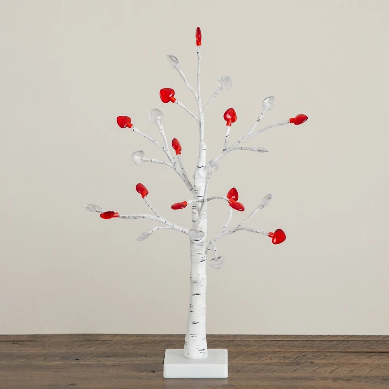 2ft. Pre-Lit Artificial Valentine's Day Twig Tree with 24 Red & White Heart-Shaped LED Lights