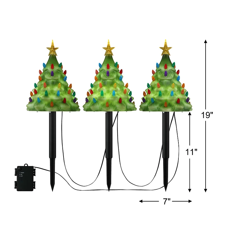 Mr. Christmas 9" Lit Blow Mold Pathway Trees Set