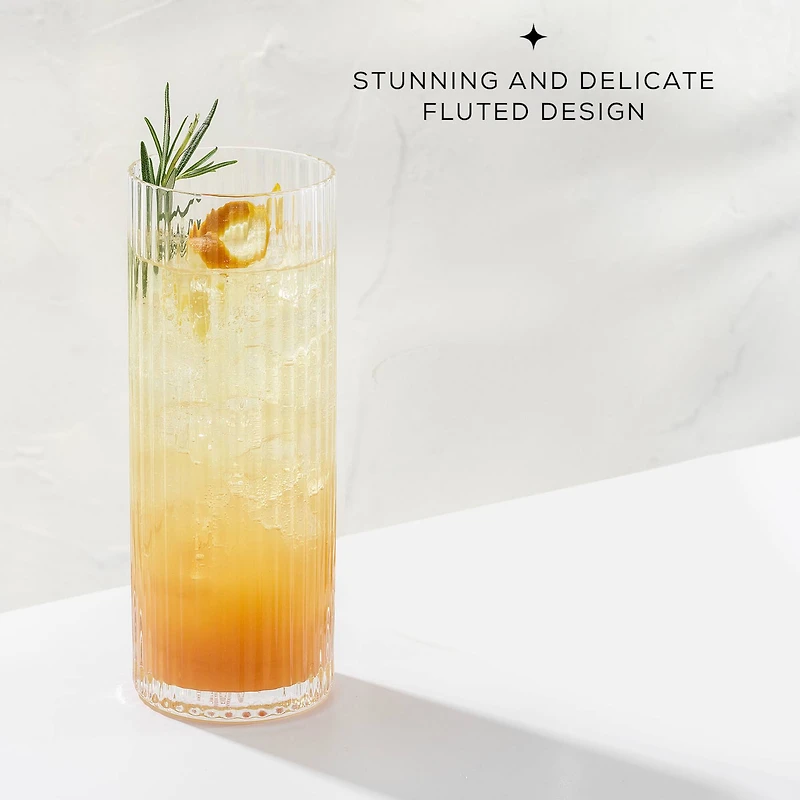 JoyJolt® 16oz. Elle Fluted Highball Juice Tumblers Glasses, 2ct.