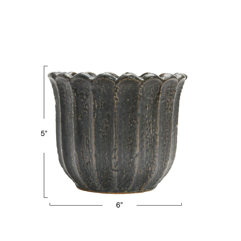 Hello Honey® 6" Matte Black Reactive Glaze Flower Stoneware Planter