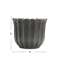 Hello Honey® 6" Matte Black Reactive Glaze Flower Stoneware Planter
