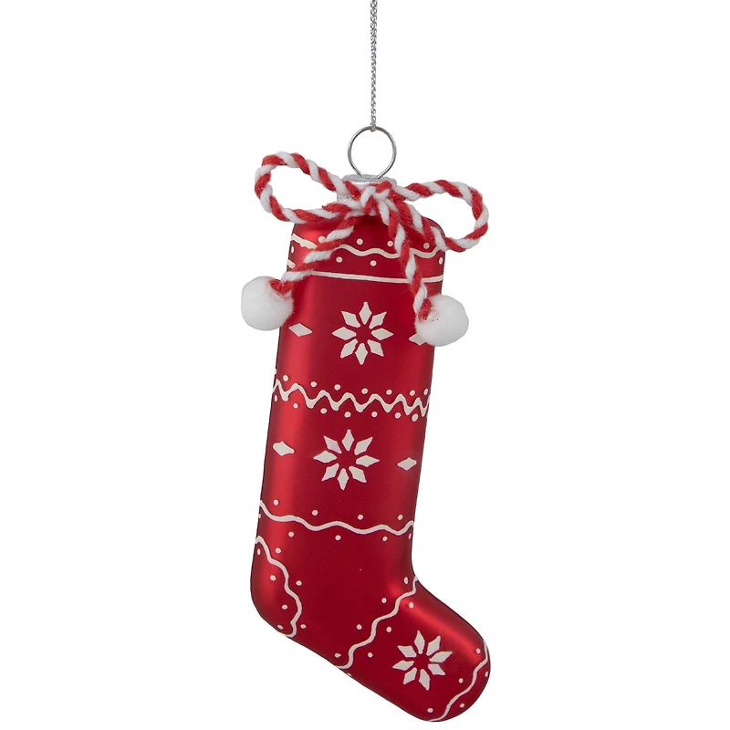 5" Red & White Glass Christmas Stocking Ornament