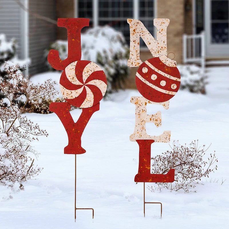 Glitzhome® 3ft. Metal Joy & Noel Yard Stake Set