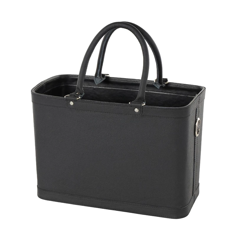 17" Black Leather Handmade Box Style Single Slot Decorative Magazine Holder with Arched Handles