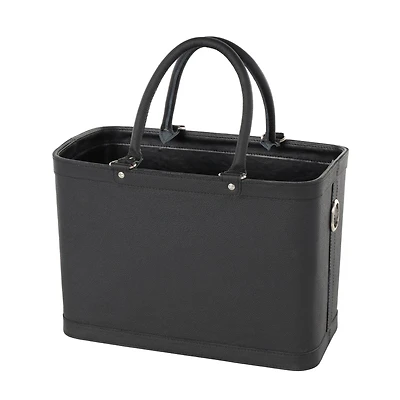 17" Black Leather Handmade Box Style Single Slot Decorative Magazine Holder with Arched Handles