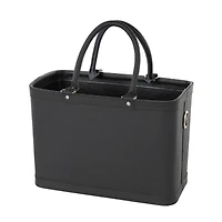 17" Black Leather Handmade Box Style Single Slot Decorative Magazine Holder with Arched Handles