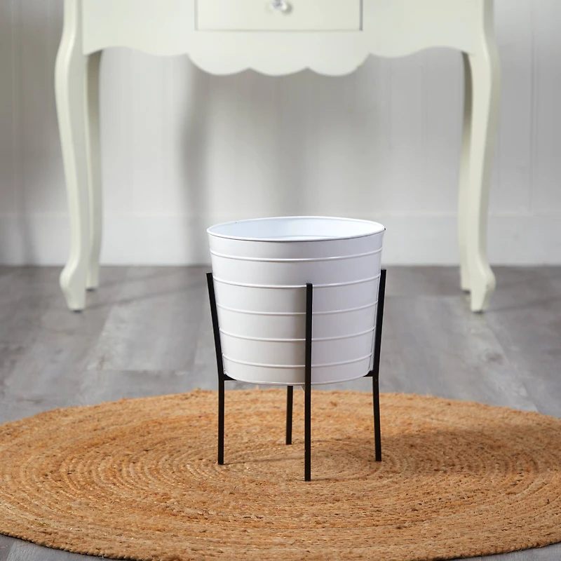 16" Farmhouse Metal Ribbed Planter