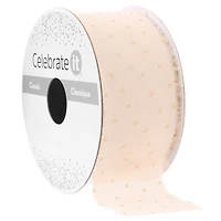 1.5" x 3yd. White Chiffon Gold Dot Ribbon with Fray Edge by Celebrate It® Classic