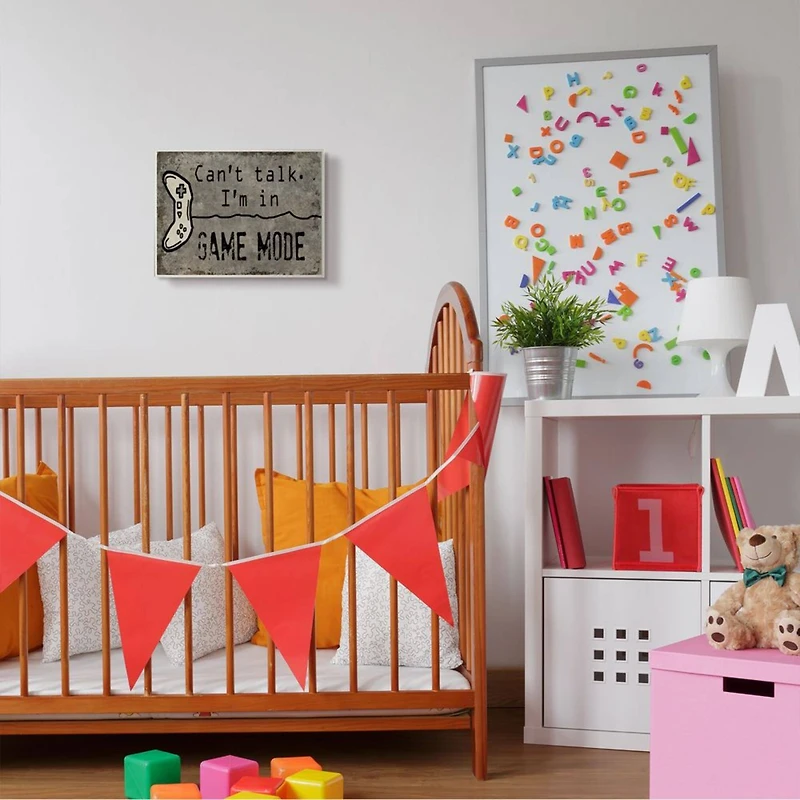 Stupell Industries Can't Talk Game Mode Quote Brown Controller Wood Wall Plaque