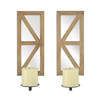 Mirrored Wood Candle Sconce Set