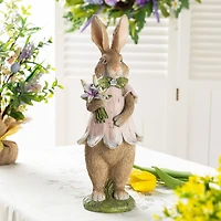 Glitzhome® 15.5" Easter Resin Bunny Girl with Flowers Table Decor