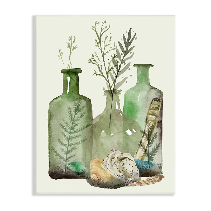 Stupell Industries Fern Plants Nautical Seashells Green Jug Still Life Wall Plaque